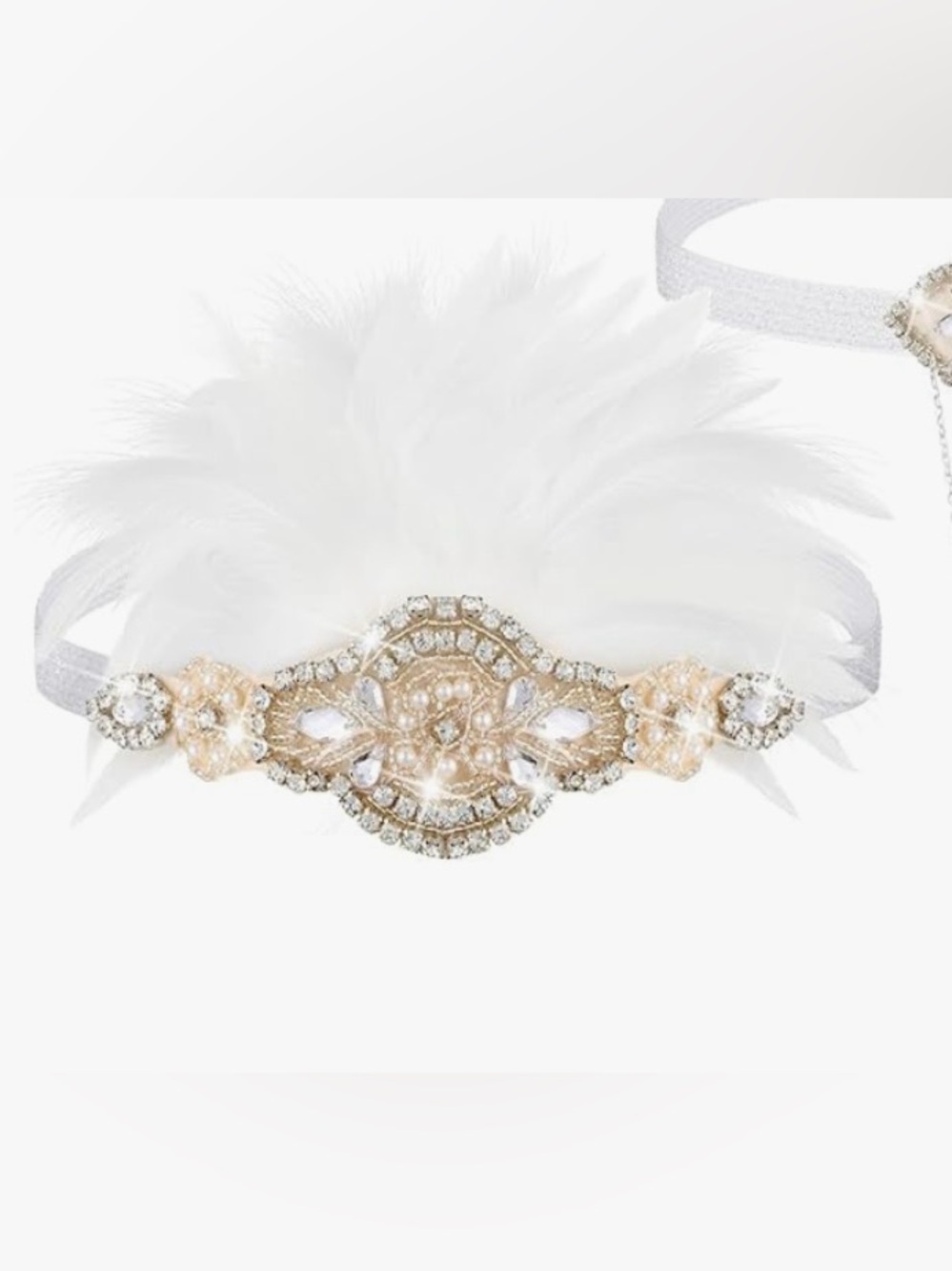 3 Brand New Ivory Feather & Rhinestone Flapper Head Pieces - Picture 5 of 10